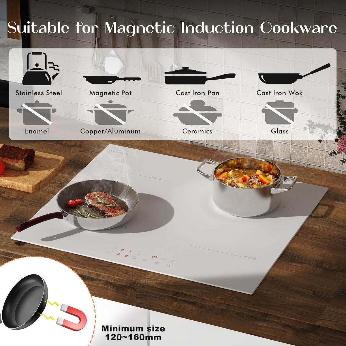 White Induction Hob 4 Ring Plug in, 2800W Electric Hob 13amp