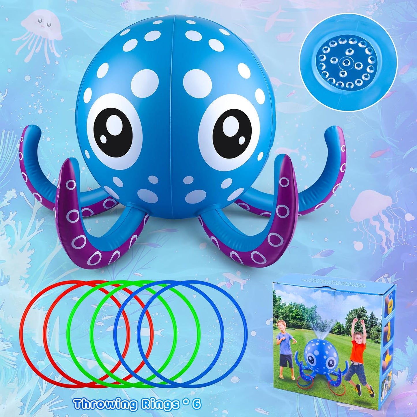Outdoor Water Play Sprinklers Toys for Toddlers, Large Octopus Water Spray Sprinkler for Kids Boys Girls and Pets, Garden Sprinkler Toys, Summer Toys for 3 4 5 6 7+ Year Old