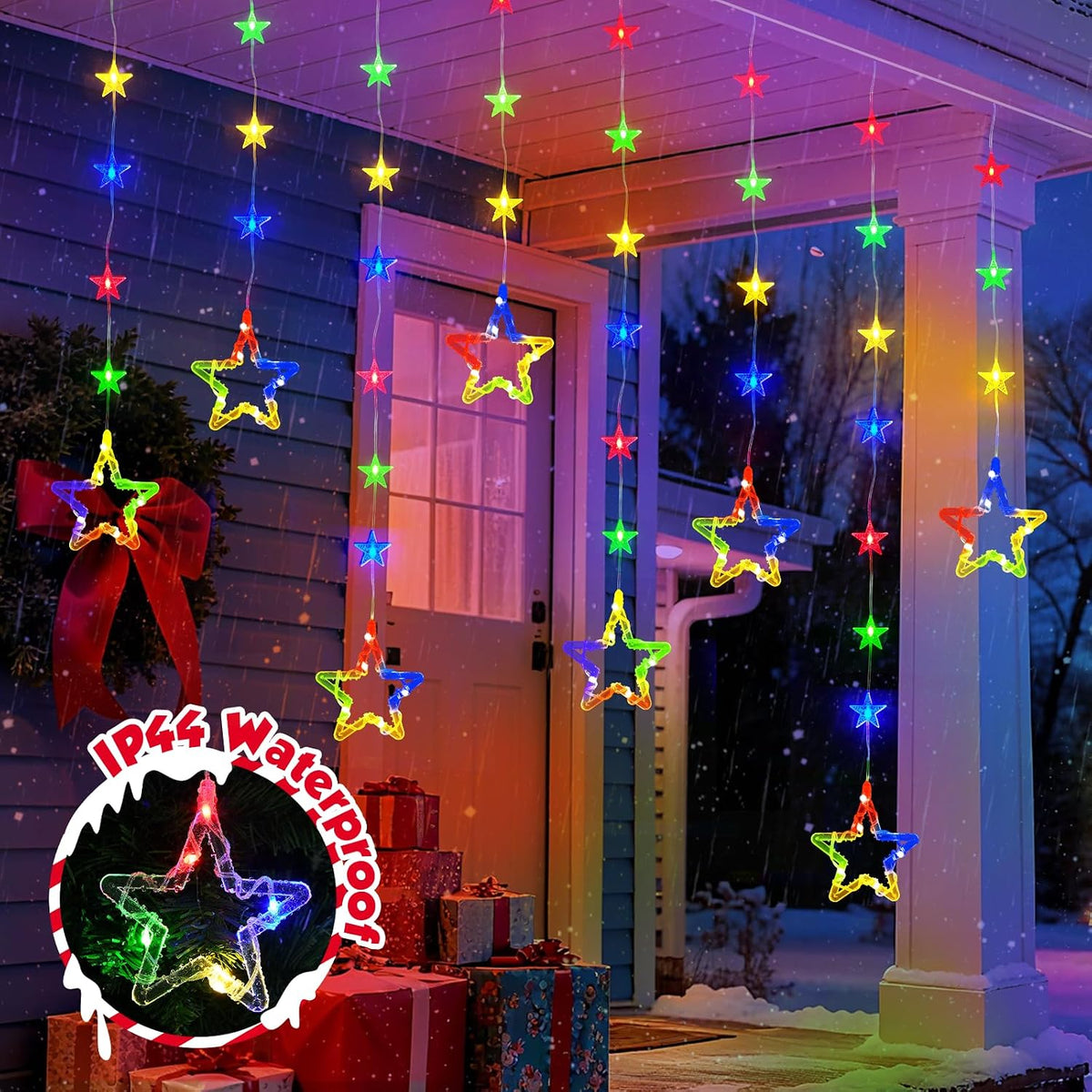 Christmas Star Window Lights, 2M 48 Stars 80 LED Curtain Fairy Lights with Remote, Timer, 8 Modes, Dimmable, USB Powered String Lights for Window, Bedroom, Party, Christmas Decorations