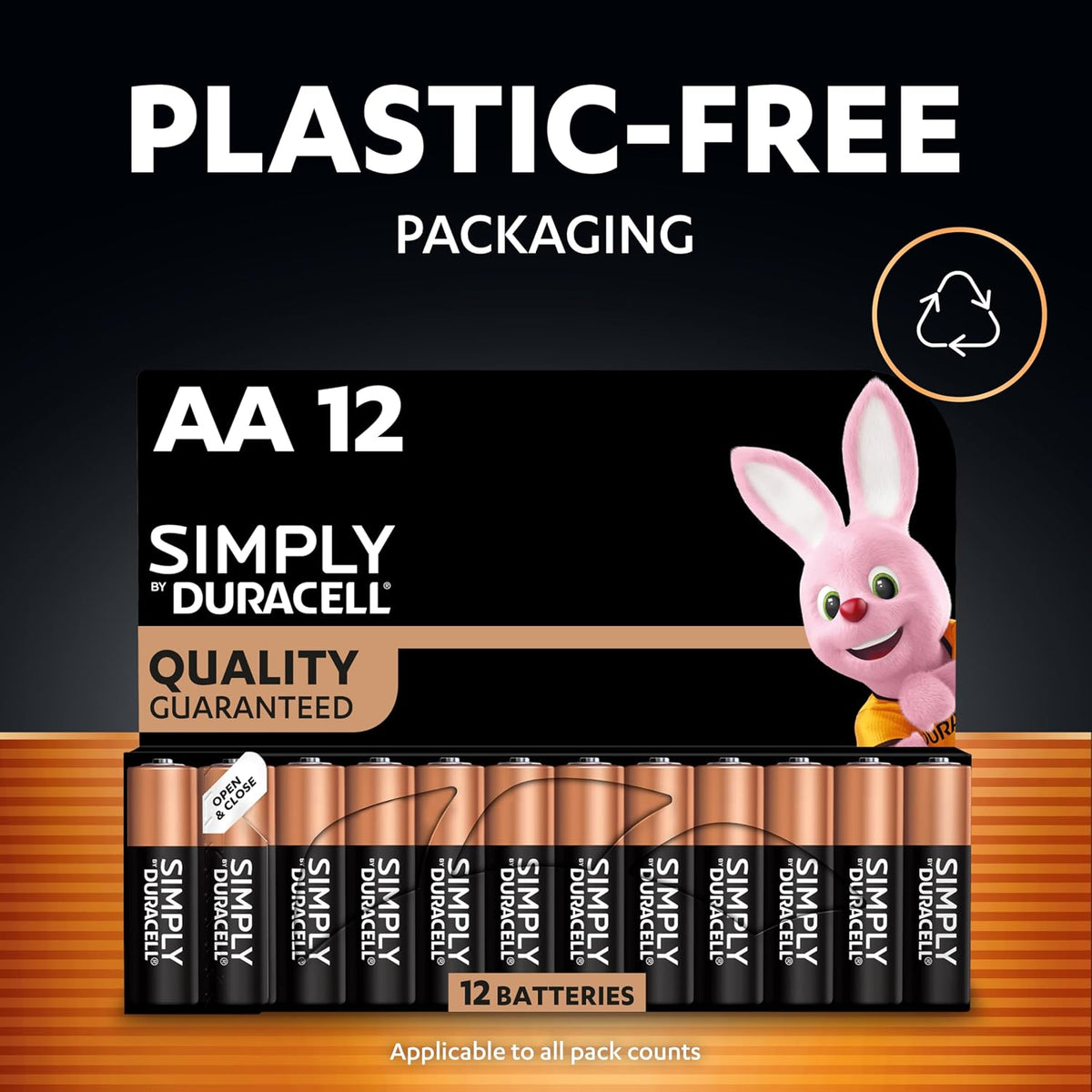 DURACELL Simply AA Batteries (48 Pack) - Alkaline Double A Battery 1.5V - Quality Guaranteed - Everyday Device - Plastic-Free Packaging