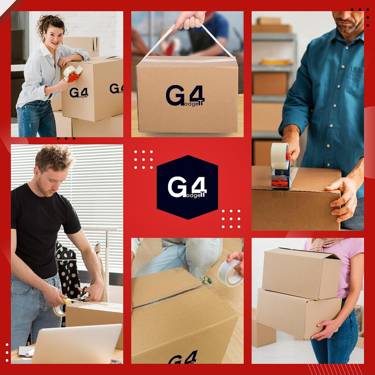 G4GADGET Pack of 3 Clear Packing Tape - Heavy Duty Transparent Tape 48mm x 66m - Ideal for Moving, Packing Boxes, and Secure Packaging