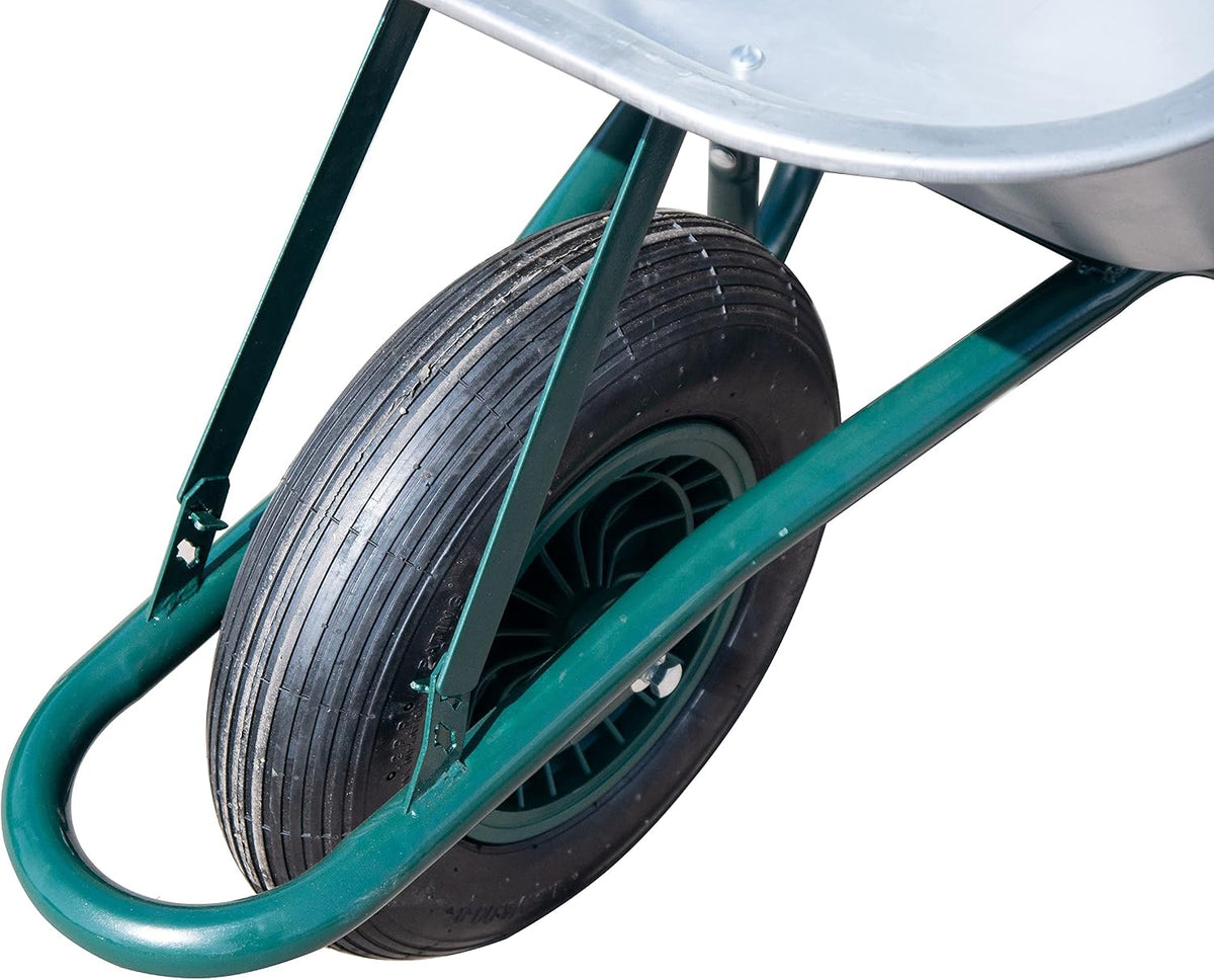 Neo Wheelbarrow Home Garden Cart Galvanised with Pneumatic Tyre (85L) Silver