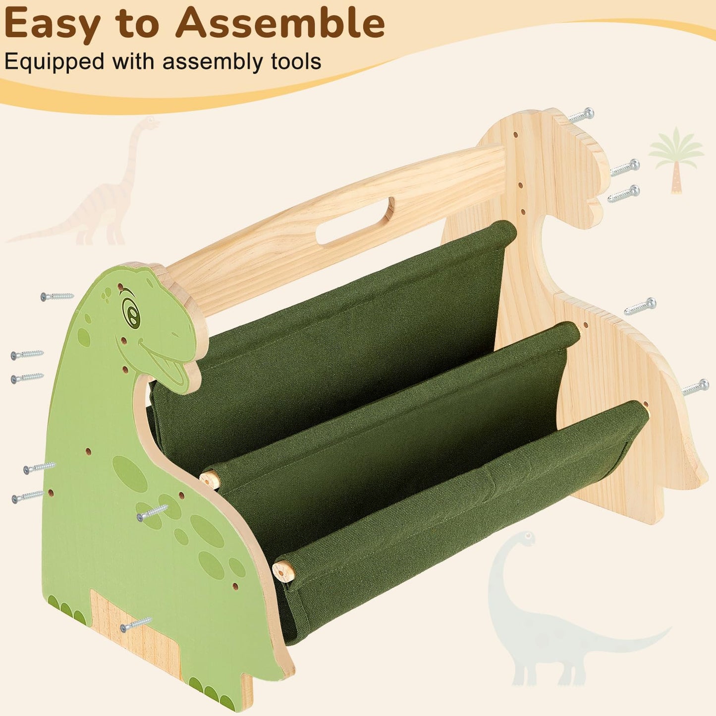 MHJY Kids Bookshelf – Wooden Double-Sided Sling Book Rack with Canvas Storage, Toddler Bookcase for Nursery, Bedroom, Playroom – Montessori Style Children’s Book Organiser