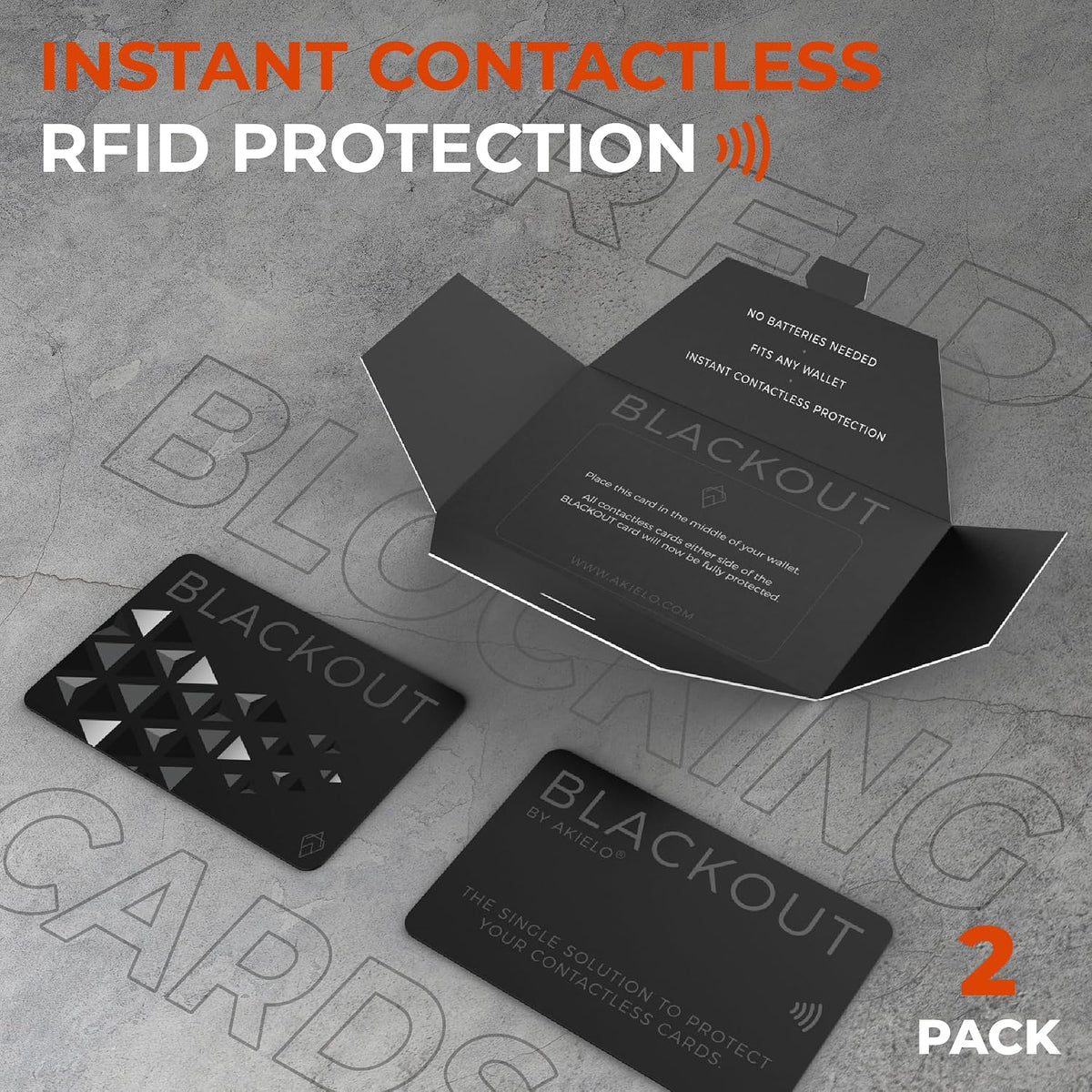 AKIELO Blackout RFID Blocking Card (4 Pack) – Ultra Thin Anti Theft Credit Card Protector – Ultimate Bank Card Blocker for Contactless Cards and Wallet Protection (Black Edition - 4 Pack)
