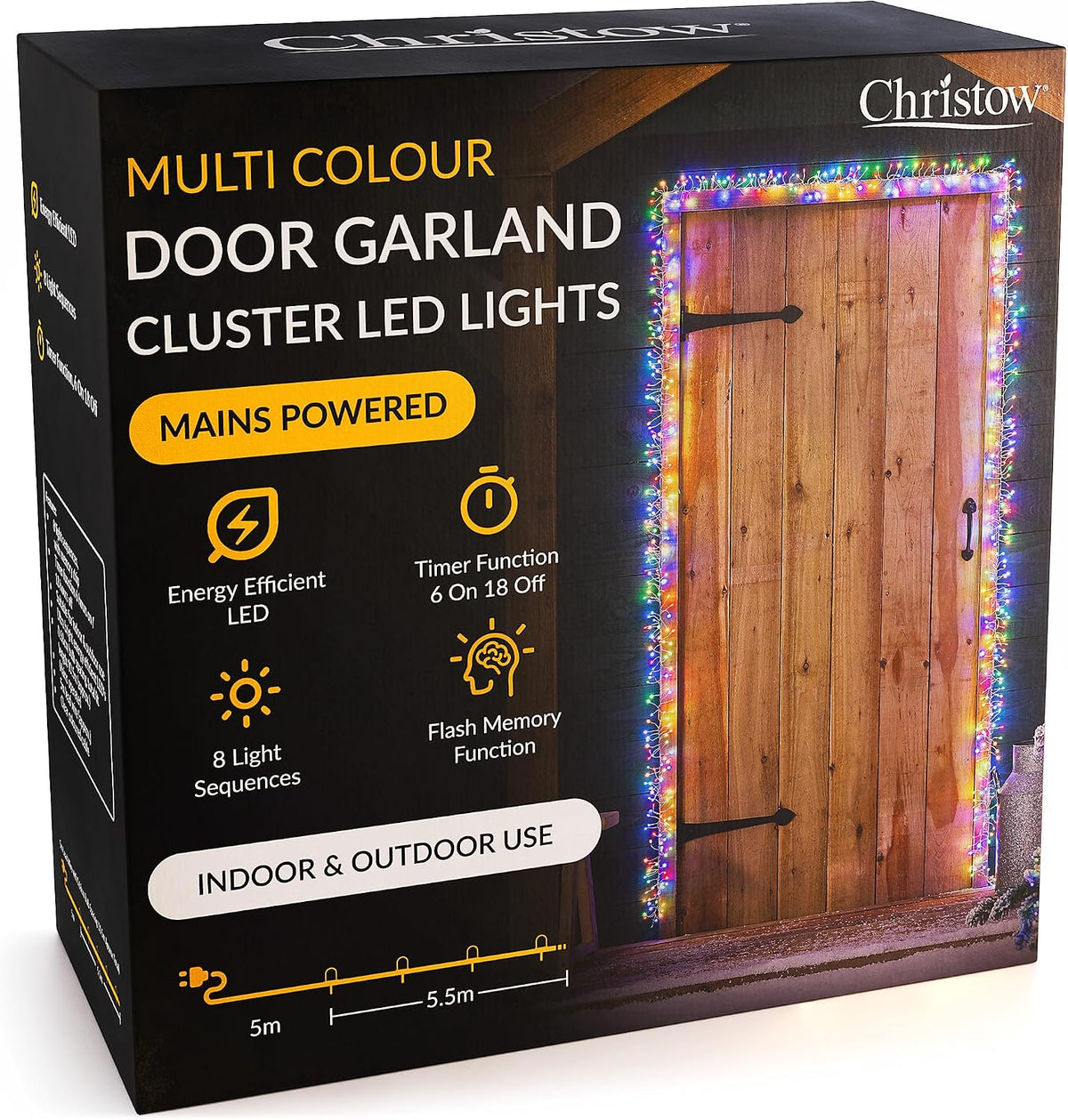 Christow Cluster Light Christmas Door Garland, 800 LEDs, Multi-Coloured