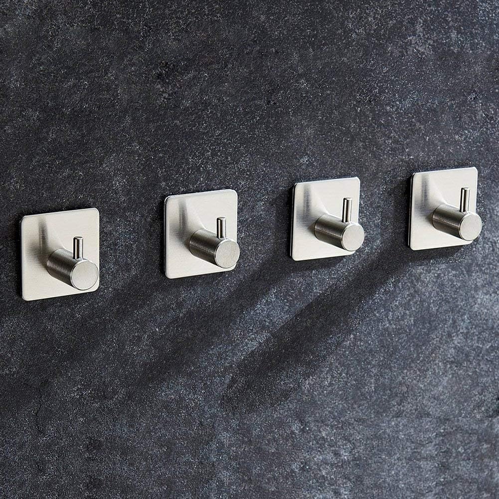 Aikzik 4 Pack of Self Adhesive Hooks, Max 8kg Load Sticky Hooks, Tea Towel Hooks, Versatile Self-Adhesive Wall Hooks for Use in Bathrooms, Kitchens, Doors, Cupboards, Bed Curtains, Towels, Key