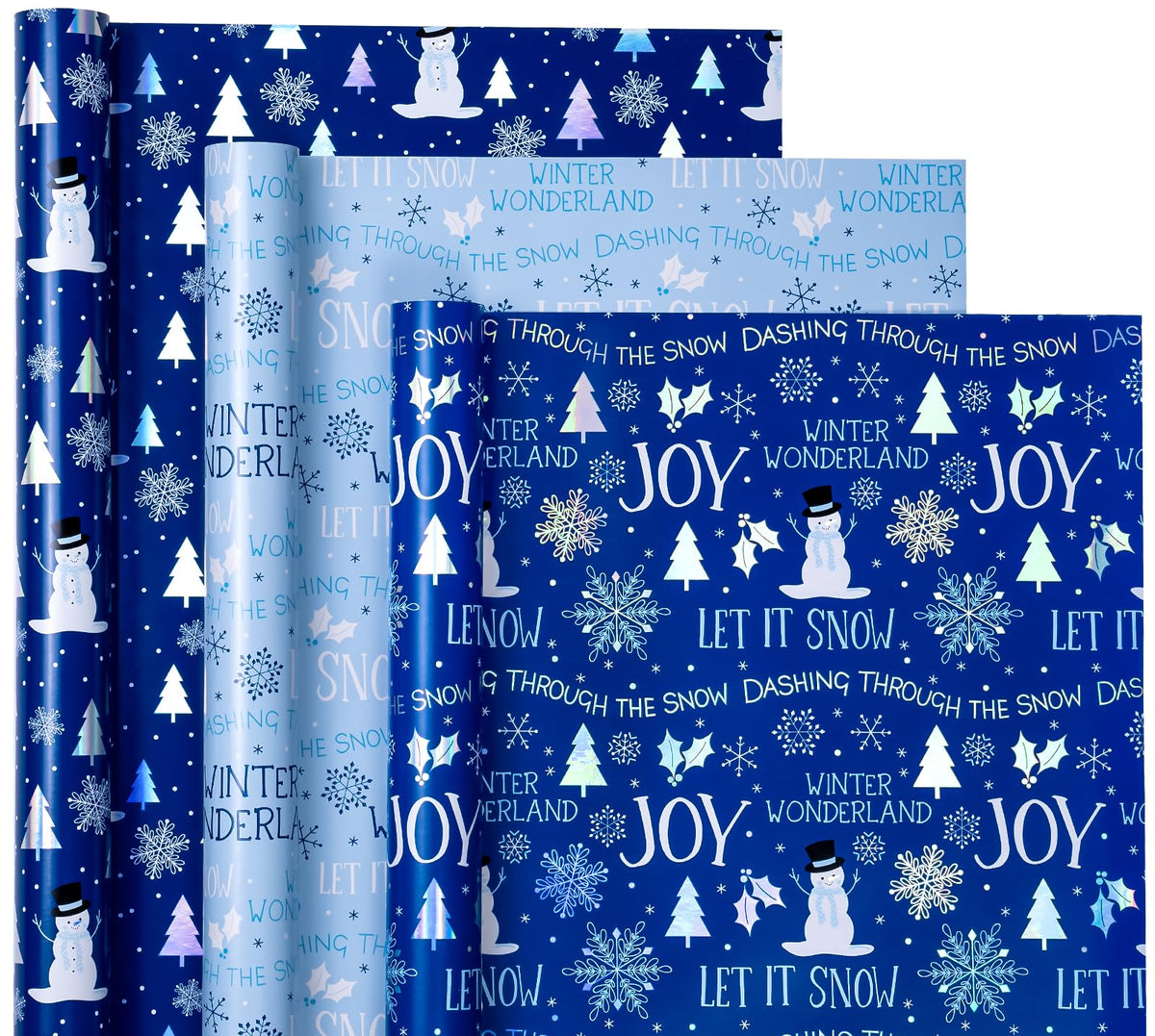 RUSPEPA Christmas Wrapping Paper Roll - Mini Roll - 3 Rolls - 43.2cm x 3m Per Roll - Bird, Christmas Garland, Holly and Pinecones Holiday Design with Metallic Foil Shine