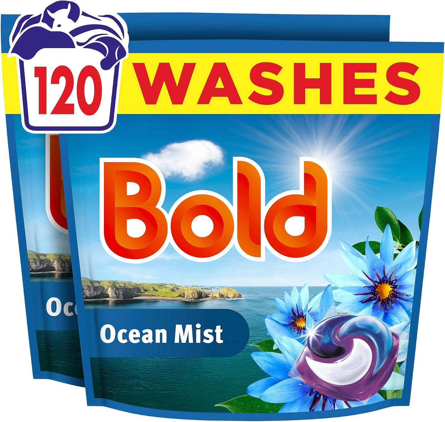 Bold Ocean Mist PODS® Washing Liquid Laundry Detergent Capsules 120 Washes, 120ct, Outdoor Freshness that Lasts and Lasts, with Built-in Lenor Softener