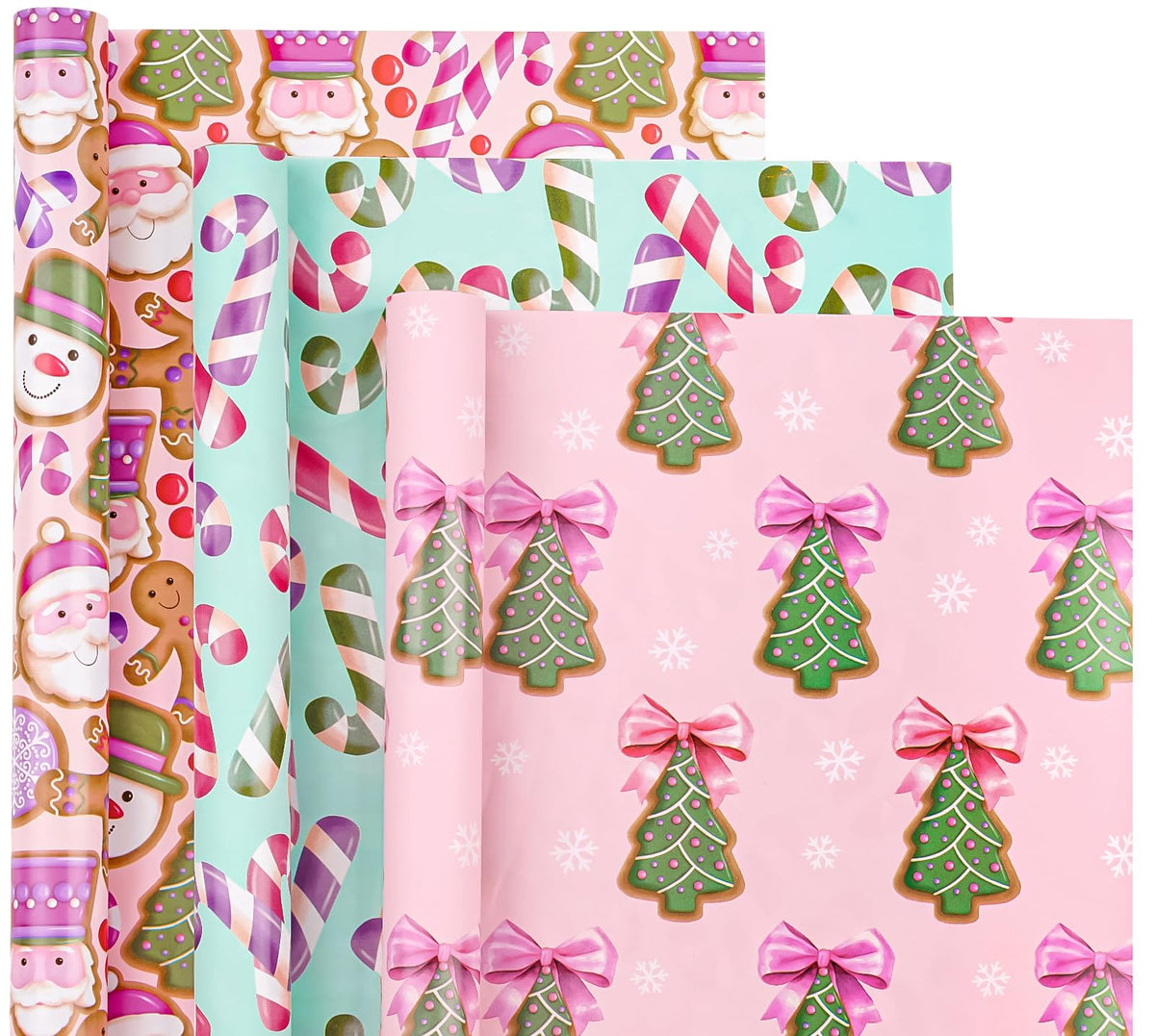 RUSPEPA Christmas Wrapping Paper Roll - Mini Roll - 3 Rolls - 43.2cm x 3m Per Roll - Bird, Christmas Garland, Holly and Pinecones Holiday Design with Metallic Foil Shine