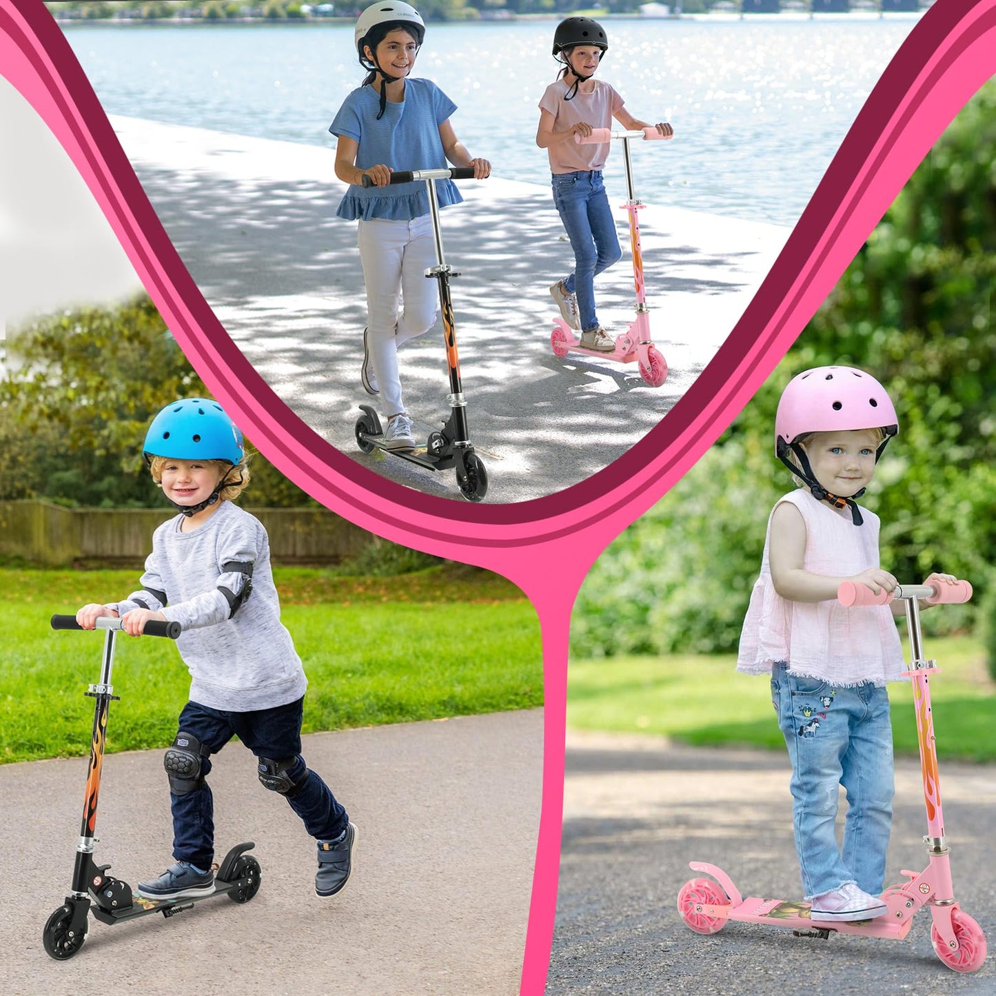 TENBOOM Kids Scooter with LED Light-Up Wheels — Adjustable Height, Aluminium Frame