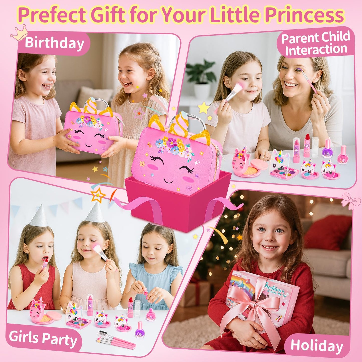 Hohosunlar Girls Makeup Set Kids Toys - Washable Non-toxic Kids Make Up w/ Nail Polish Dryer, Princess Accessories Nail Varnish Set, Christmas Birthday Gift Toys for Girls 3 4 5 6 7 8-12 Years Old