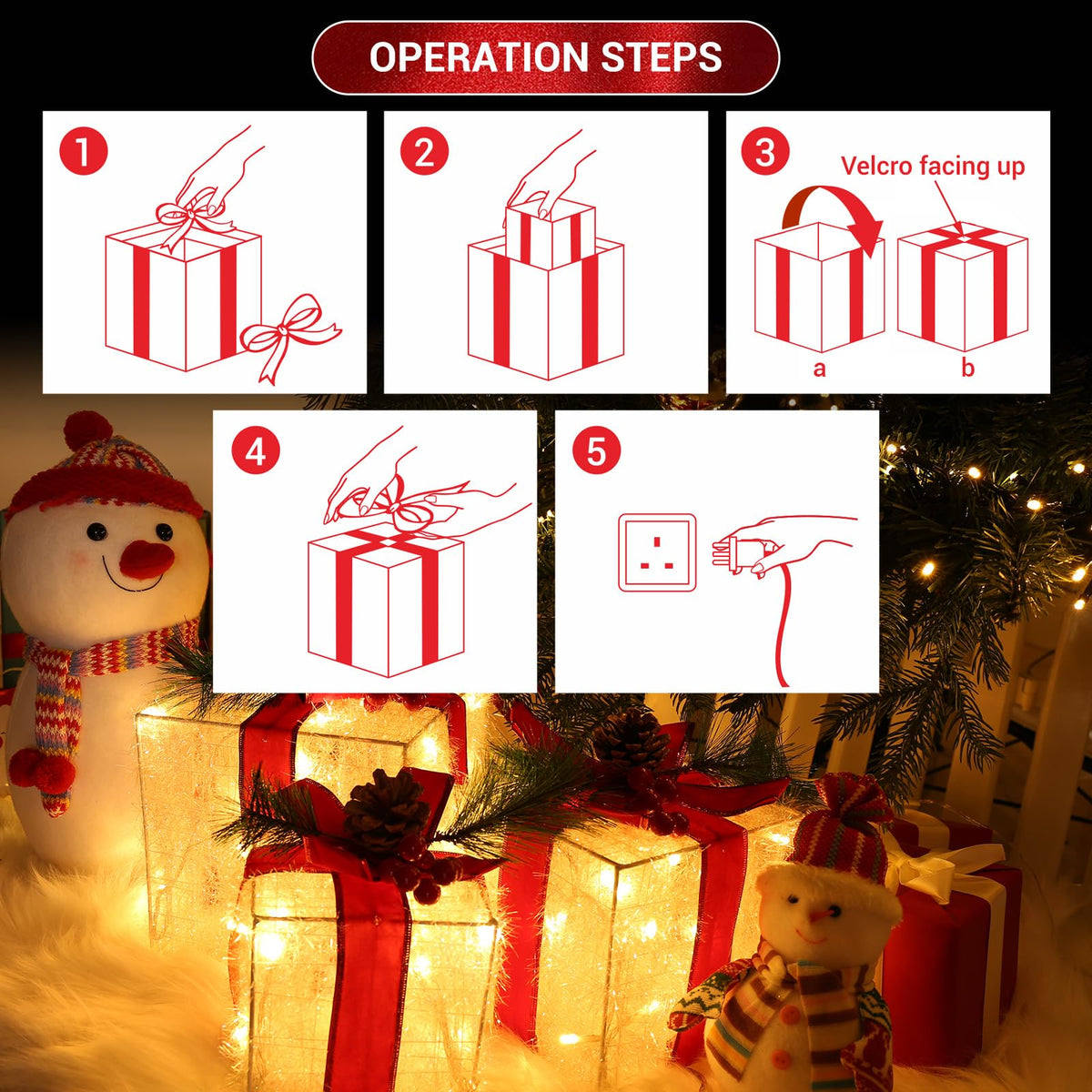 Light up Present Boxes Christmas 140LED, 3 Christmas Parcel Lights