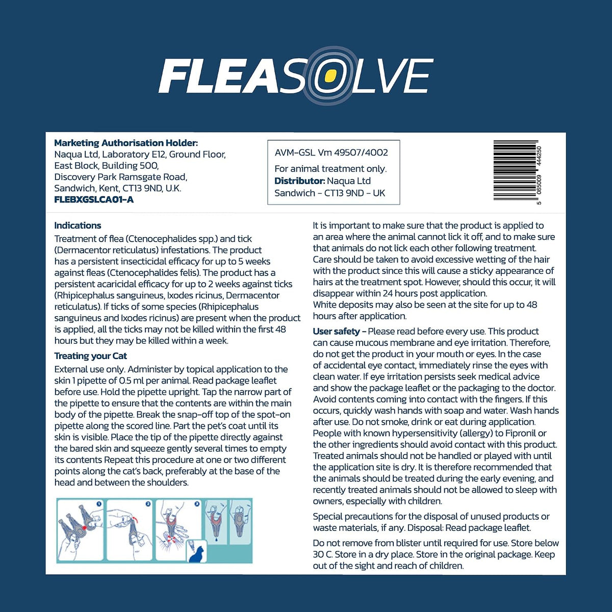 Cat Flea Treatment Spot On x 3 Pack - Flea Treatment Cat Spot On for Cats & Kittens Over 1kg - 3 Pipettes, 3 Doses - Fast-Acting FleaSolve Solution