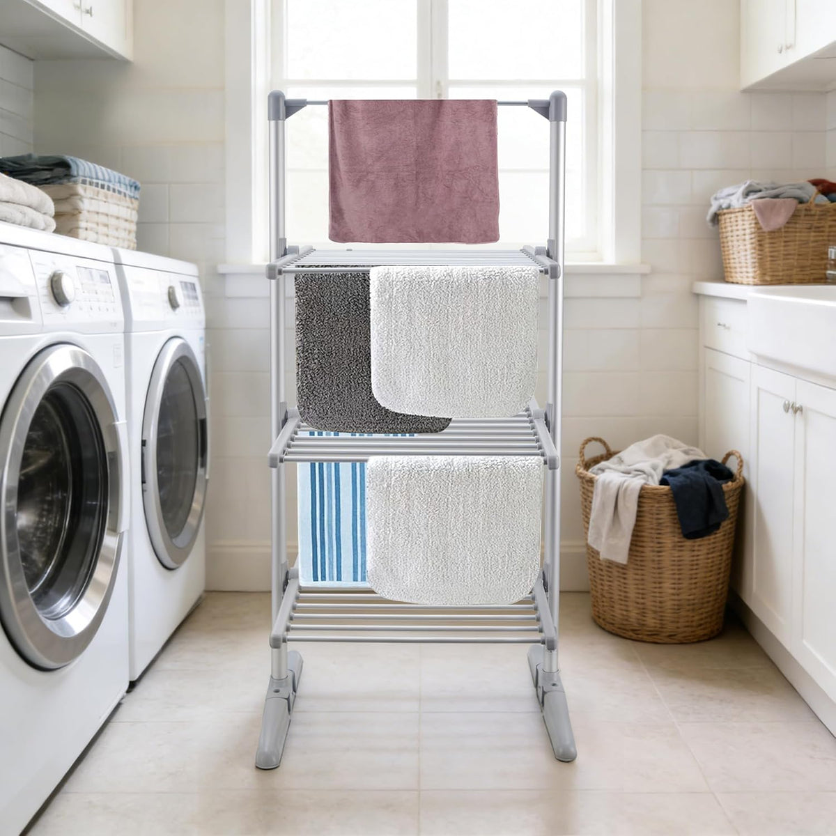 Electric 3 Tier Heated Airer XL Size with Cover Included, 36 Heated Bars Dryer Rack, Indoor Laundry Clothes Drying Horse, Portable Foldable