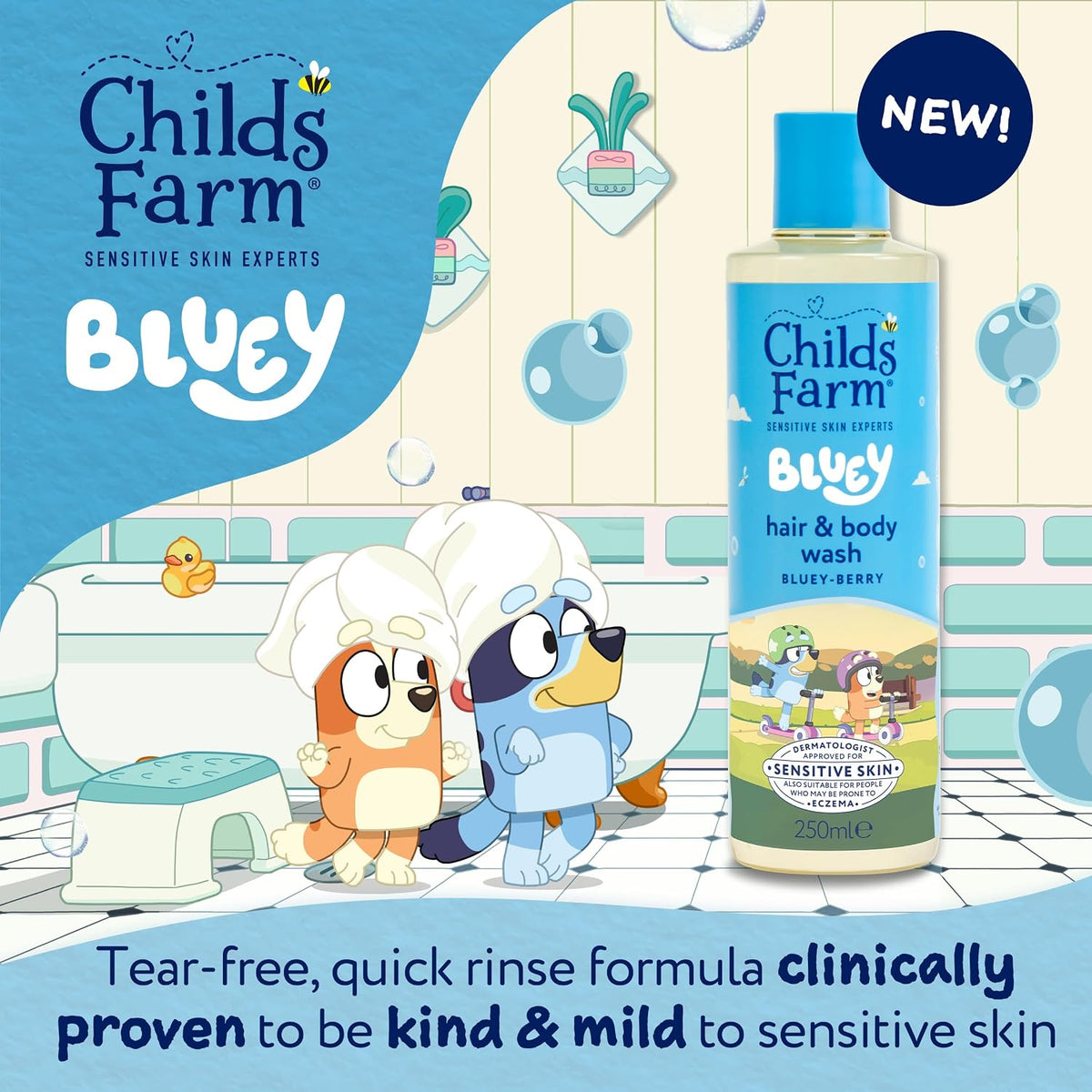 Childs Farm Kids Bluey Hair & Body Wash, Bluey-Berry | Tear-free, Gently Cleanses | Suitable for Dry, Sensitive Skin, 250ml
