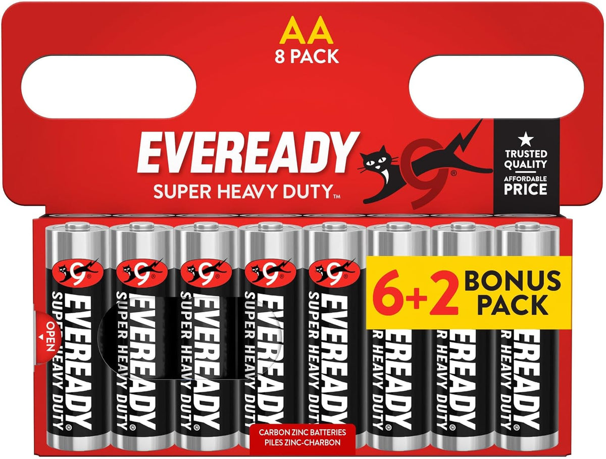 Eveready Super Heavy Duty AA Battery, 8 Pack