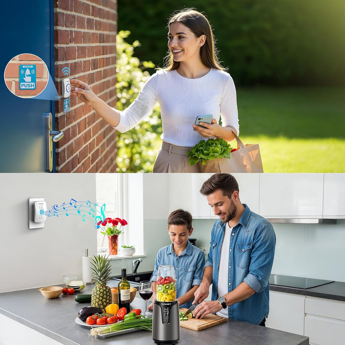 TECKNET Wireless Doorbell, Wall Plug-in Door Bells Wireless Cordless