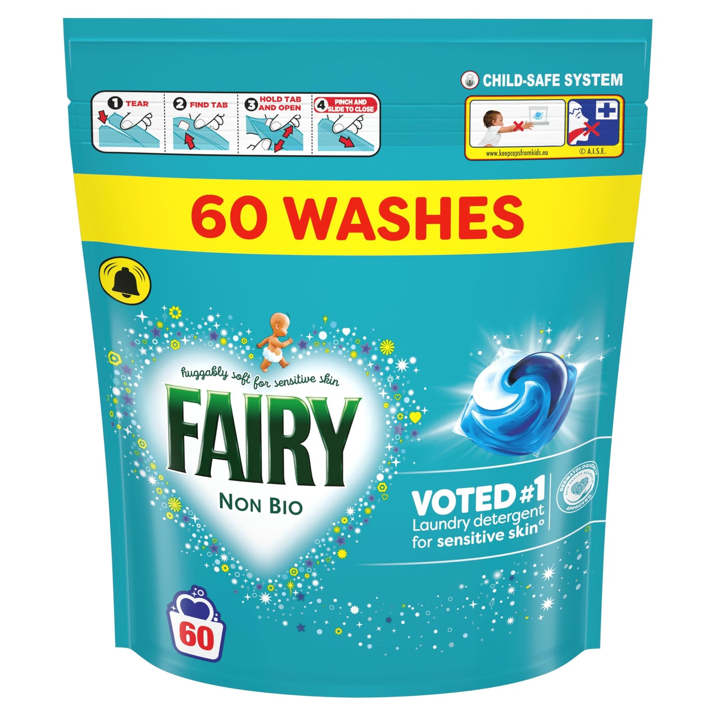 Fairy Non Bio All-in-1 PODS Laundry Detergent Washing Liquid Tablets / Capsules, 122 Washes (61x2), For Sensitive Skin