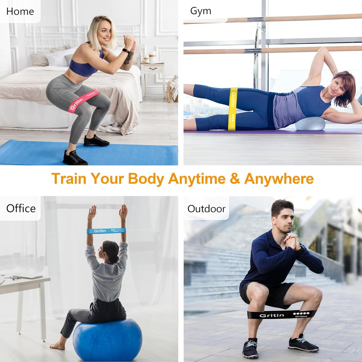 Gritin Resistance Bands, Set of 5 Skin-Friendly Resistance Exercise Band