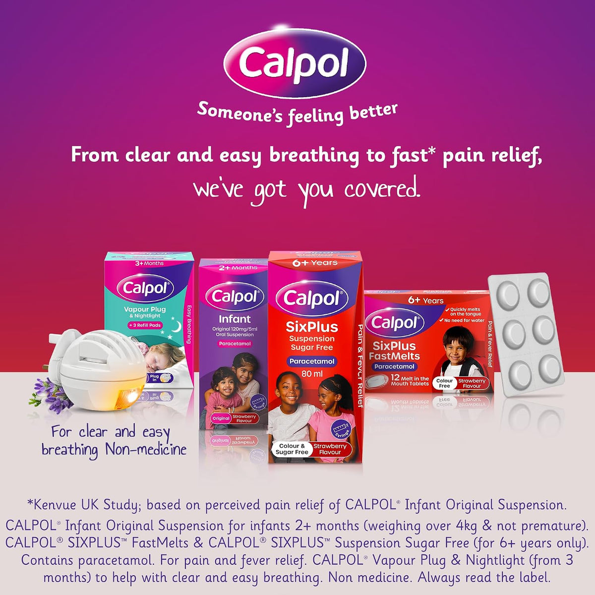 Calpol SixPlus Oral Suspension Paracetamol (1 x 80ml), Sugar-Free Strawberry Flavour Calpol 6 Plus with Paracetamol for Fever & Pain Relief, Suitable for Kids from 6 Years