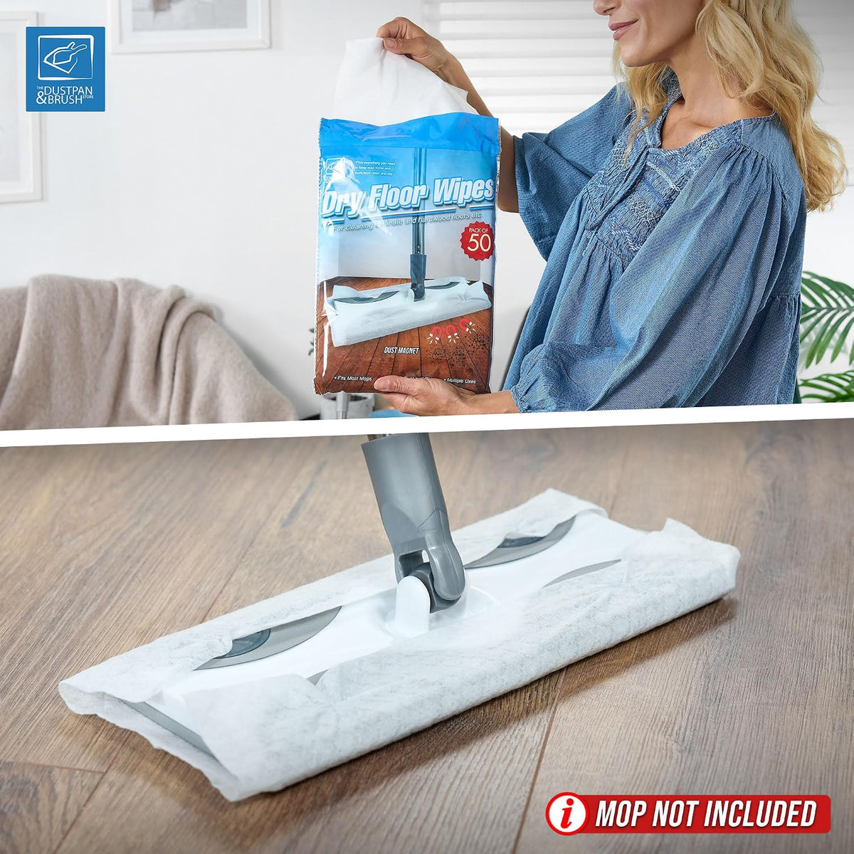 Pack of 50 Disposable Microfibre Electrostatic Floor Cloths for Flat Swivel Mop Multi Fitting Cleaning Wipes - 29cm x 21cm Fits Most Mops Like Swiffer Etc