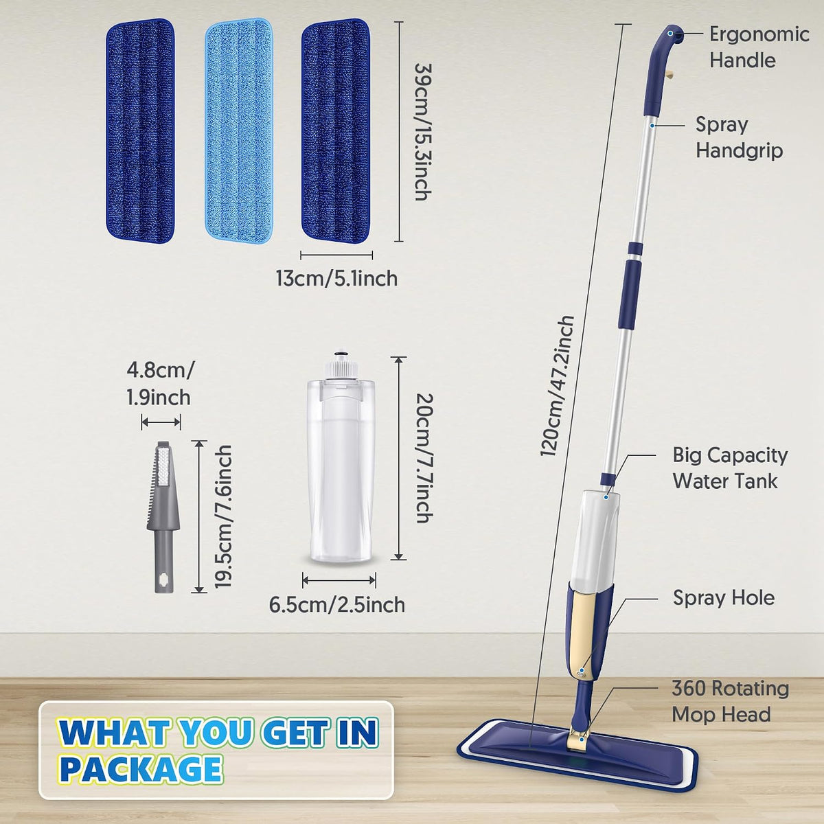 Spray Mops For Cleaning Floors - Microfiber Floor Mop with 3 Washable Pads