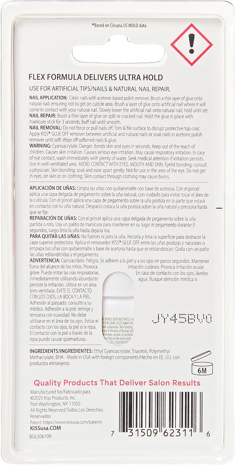 KISS Powerflex Brush-On Nail Glue, Flex Formula for Ultra Hold of False Nails, Instantly Repairs Breaks and Tears