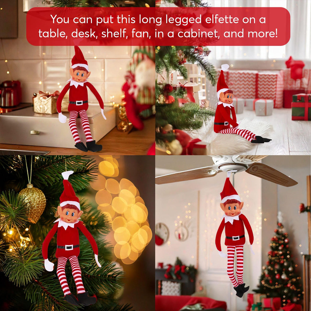 Elves Behavin' Badly Charming Red Long Leg Soft Body Vinylface Girl Elf with Hat - 30 cm (1 Pc.) - Premium Quality Plush Toy - Perfect For Holiday Decor & Gift-giving