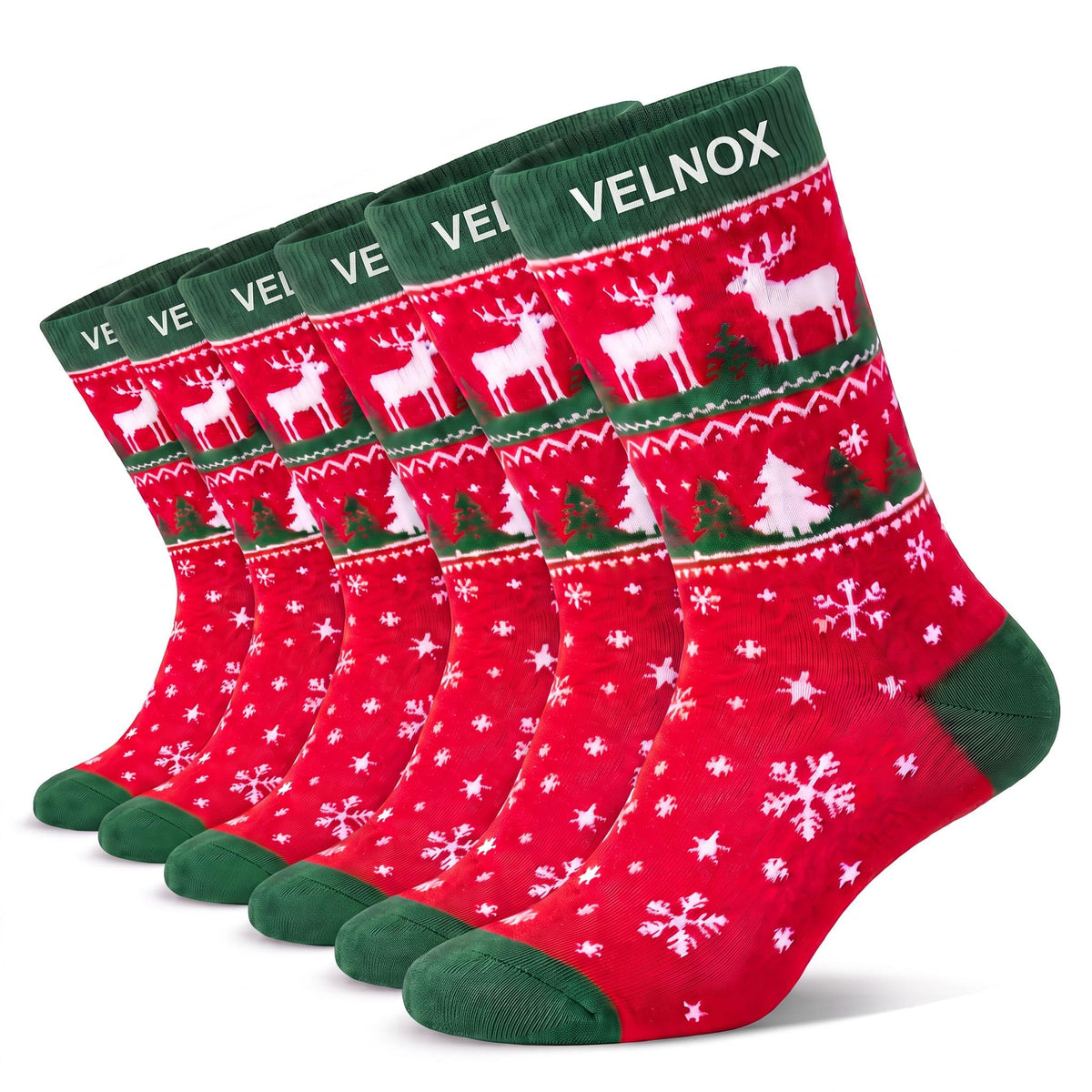 Christmas Socks for Men & Women, 6 Pairs, Festive Reindeer Cotton Crew