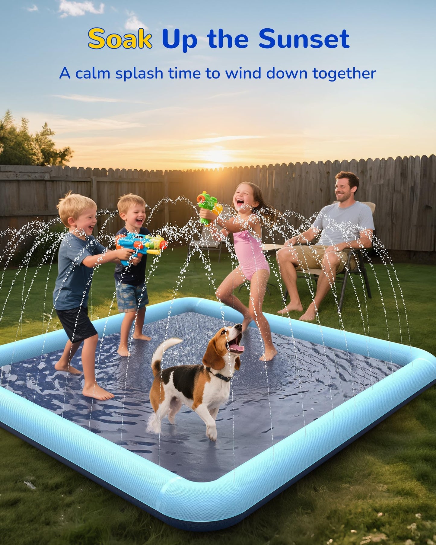 Square Splash Pad for Kids & Dogs, Non-Slip Sprinkler Water Play Mat for Kids, Reinforced Edge Outdoor Paddling Water Garden Toys Games for Kids, Pets, Beach & Backyard Summer Fun (79 inches)