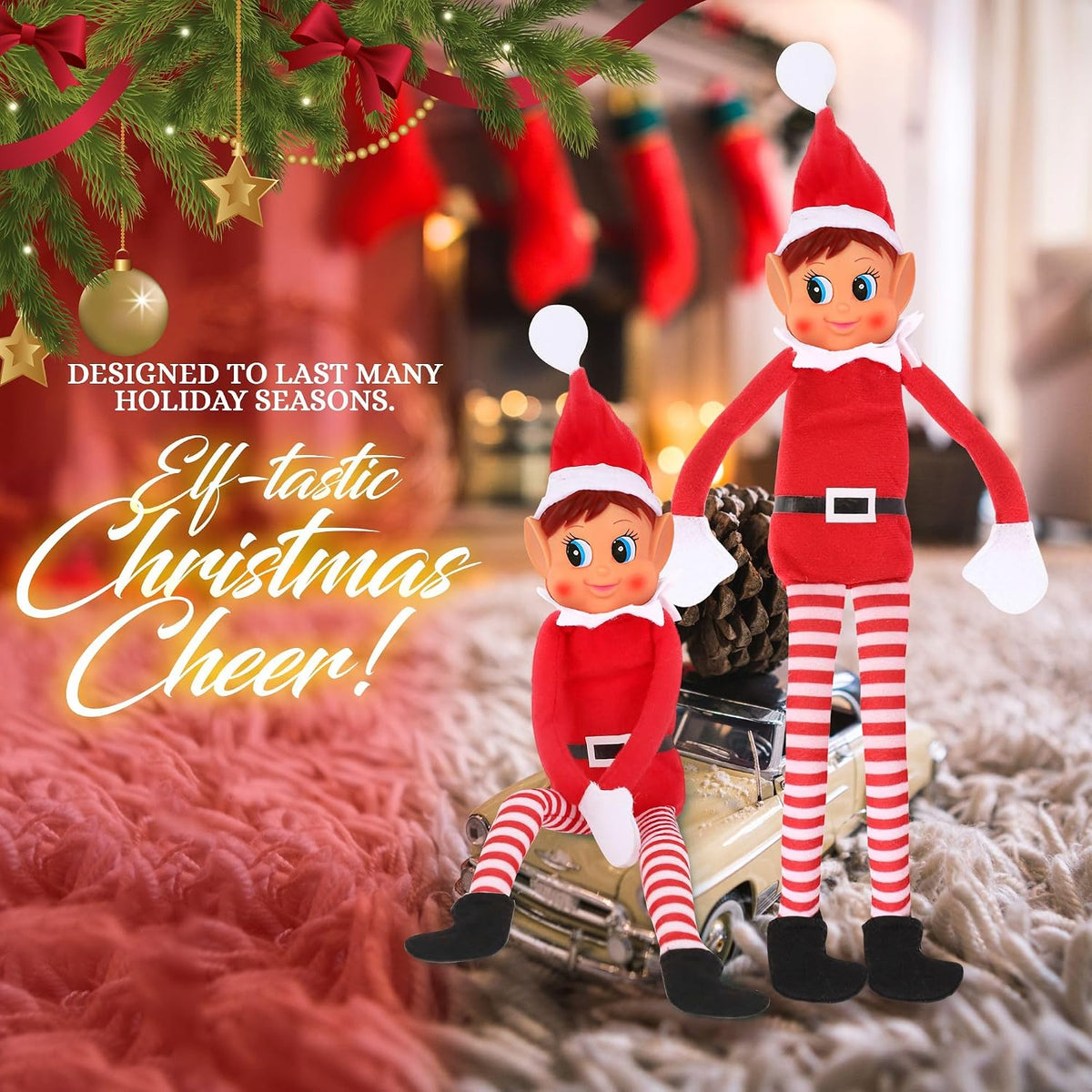 Elves Behavin' Badly Charming Red Long Leg Soft Body Vinylface Girl Elf with Hat - 30 cm (1 Pc.) - Premium Quality Plush Toy - Perfect For Holiday Decor & Gift-giving