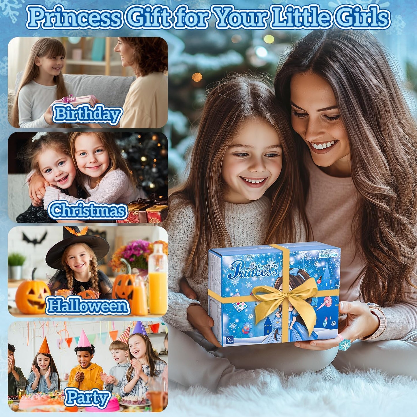 Hohosunlar Kids Makeup Sets for Girls, Washable Makeup Kit Girl Toys, Safe Pretend Play Princess Toys Make Up Set with Water-Base Peel-off Nail Polish Christmas Birthday Gift for Toddlers Ages 4-12