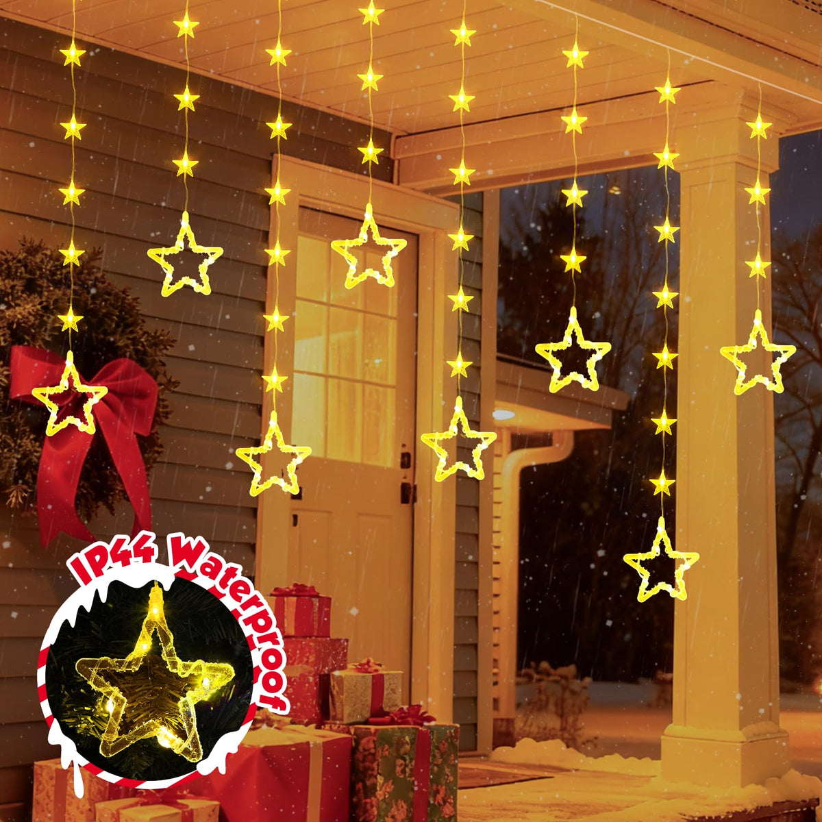 Christmas Star Window Lights, 2M 48 Stars 80 LED Curtain Fairy Lights with Remote, Timer, 8 Modes, Dimmable, USB Powered String Lights for Window, Bedroom, Party, Christmas Decorations