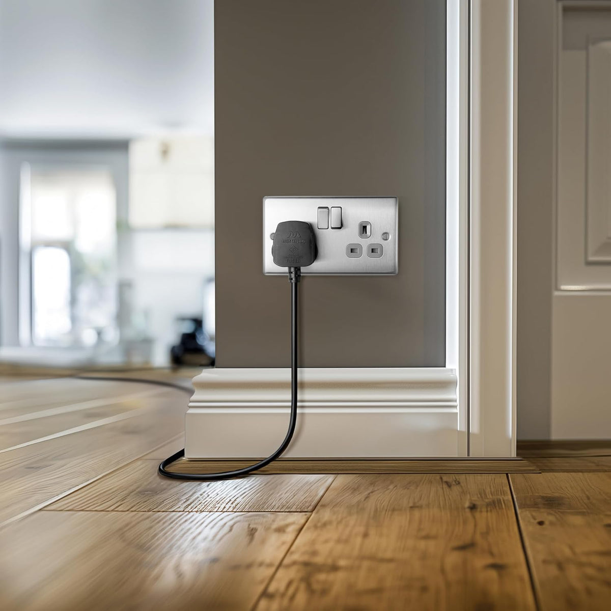 BG Electrical Double Switched Power Plug Wall Socket, Nexus Metal, Brushed Steel, Grey Inserts, 13A, NBS22G