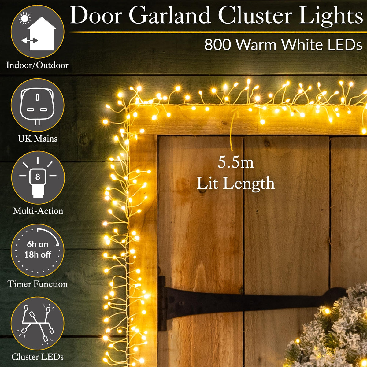 Christow Cluster Light Christmas Door Garland, 800 LEDs, Multi-Coloured
