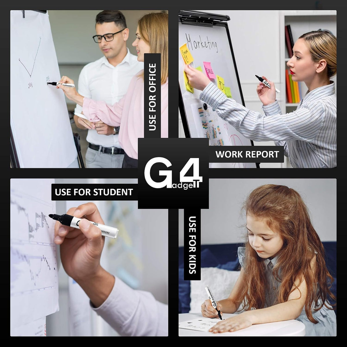 G4GADGET Nice Style Pack of 10 Non-Toxic Ink Black Colour Whiteboard Dry Wipe Marker Pens Bullet Tip