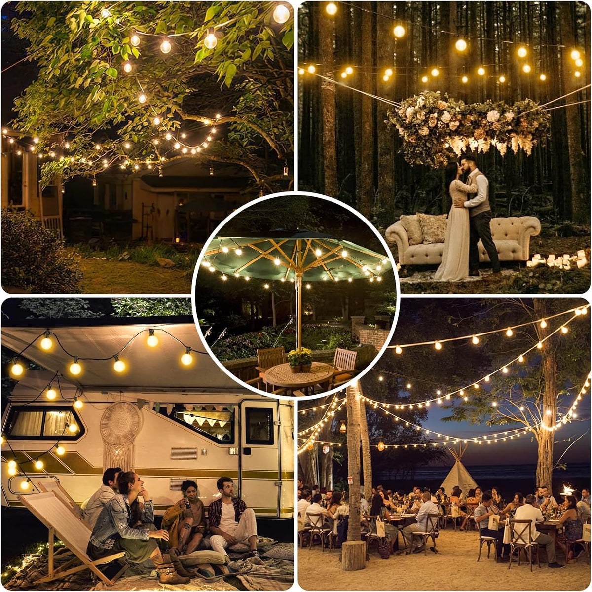 Warlisou Outdoor Festoon Light Mains Powered with Timer & Dimmable 15M String Lights LED Bulb Shatterproof, Waterproof Garden Lights for Outside Pergola Party Gazebo