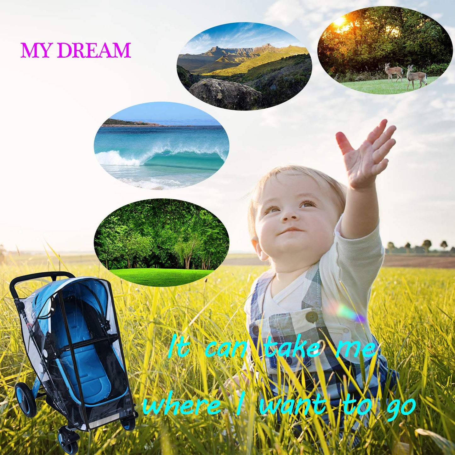 Pushchair Rain Cover Pram Wind Snow Cover Buggy Stroller Weather Shield Travel Accessories Universal Size Protect from Rain Cold Dust Water Clear EVA Plastic (Large)