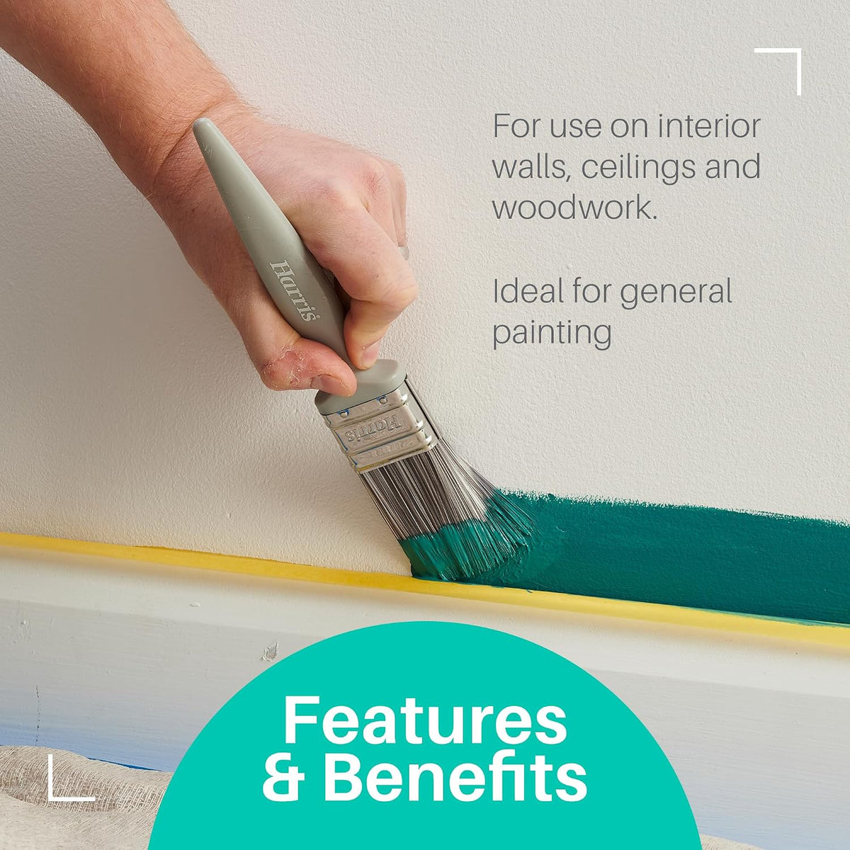 Harris Walls & Ceilings Essentials Decorating Set | 11 Pieces | 9" Roller Sleeve, 4" Roller Sleeve, Sanding Block, 3 Paint Brushes