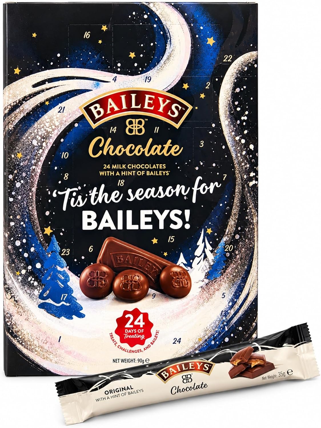 Milk Chocolate Advent Calendar and Chocolate Truffle Bar Infused with Baileys Irish Cream Liqueur