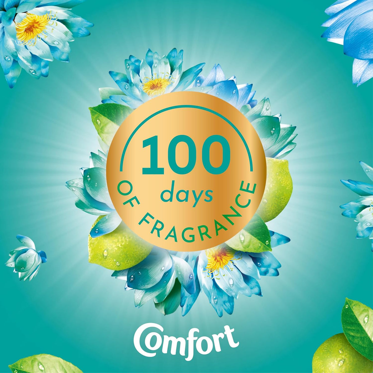 Comfort Waterlily & Lime Fabric Conditioner with Stay Fresh technology for 100 days of freshness + fragrance* 8x 900 ml (240 washes)