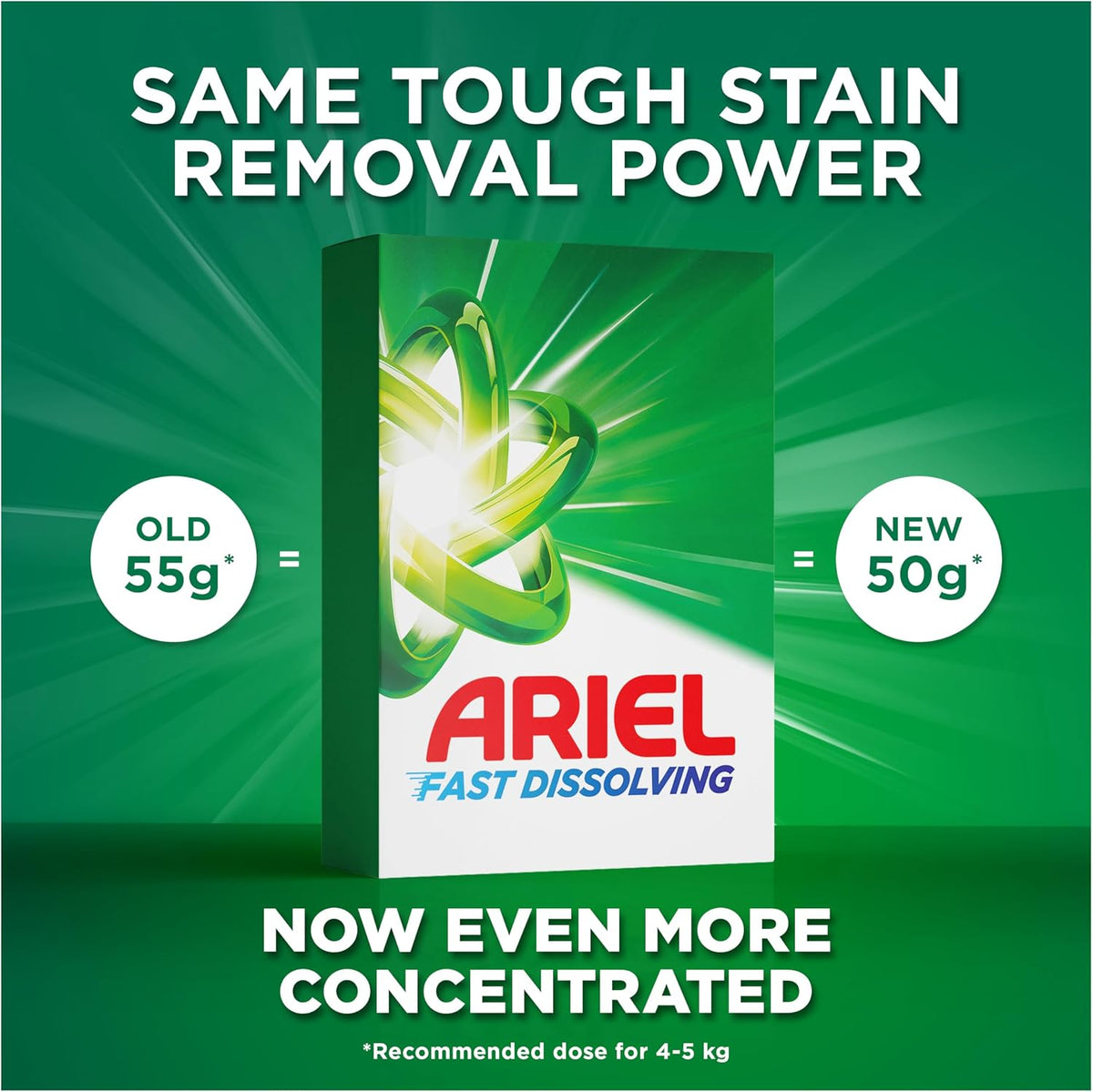 Ariel Fast Dissolving Washing Powder Laundry Detergent 4kg, 80 Washes