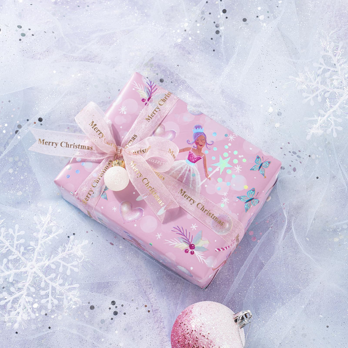 RUSPEPA Christmas Wrapping Paper Roll - Mini Roll - 3 Rolls - 43.2cm x 3m Per Roll - Bird, Christmas Garland, Holly and Pinecones Holiday Design with Metallic Foil Shine
