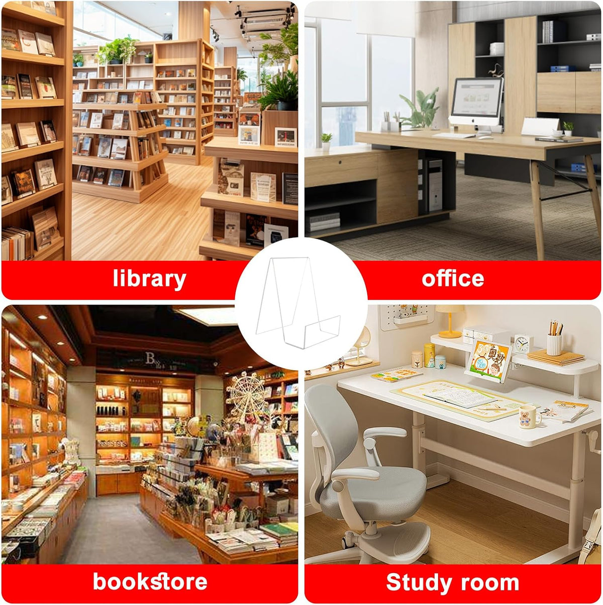 ASelected 6Pcs Clear Acrylic Book Stand, book Holders, Transparent Book Display Stand for Displaying Books, Notebooks, Picture Albums, Picture Books, Menu, Magazine