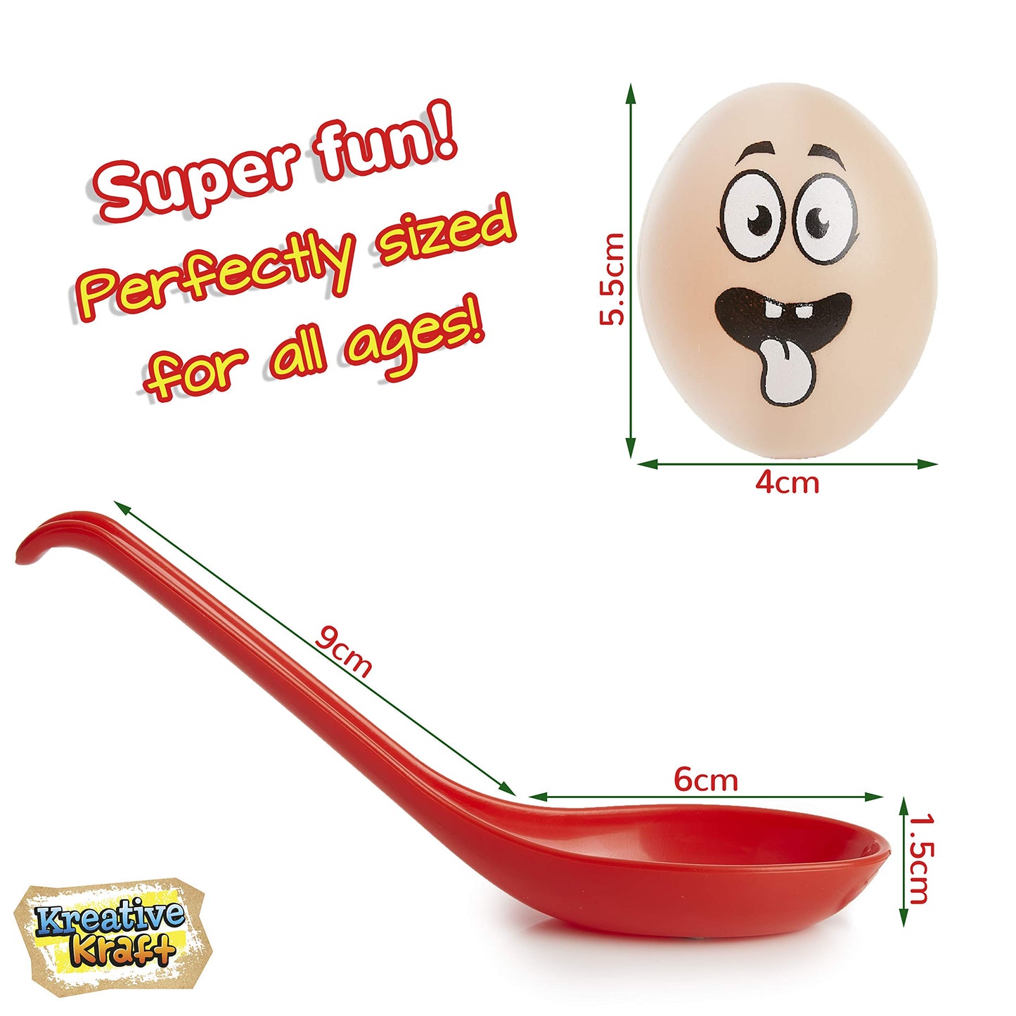 KreativeKraft Egg and Spoon Race Kit, Garden Outdoor Toys Family Party Games Set Includes 6 Easter Eggs & 6 Plastic Spoons Kids and Adults