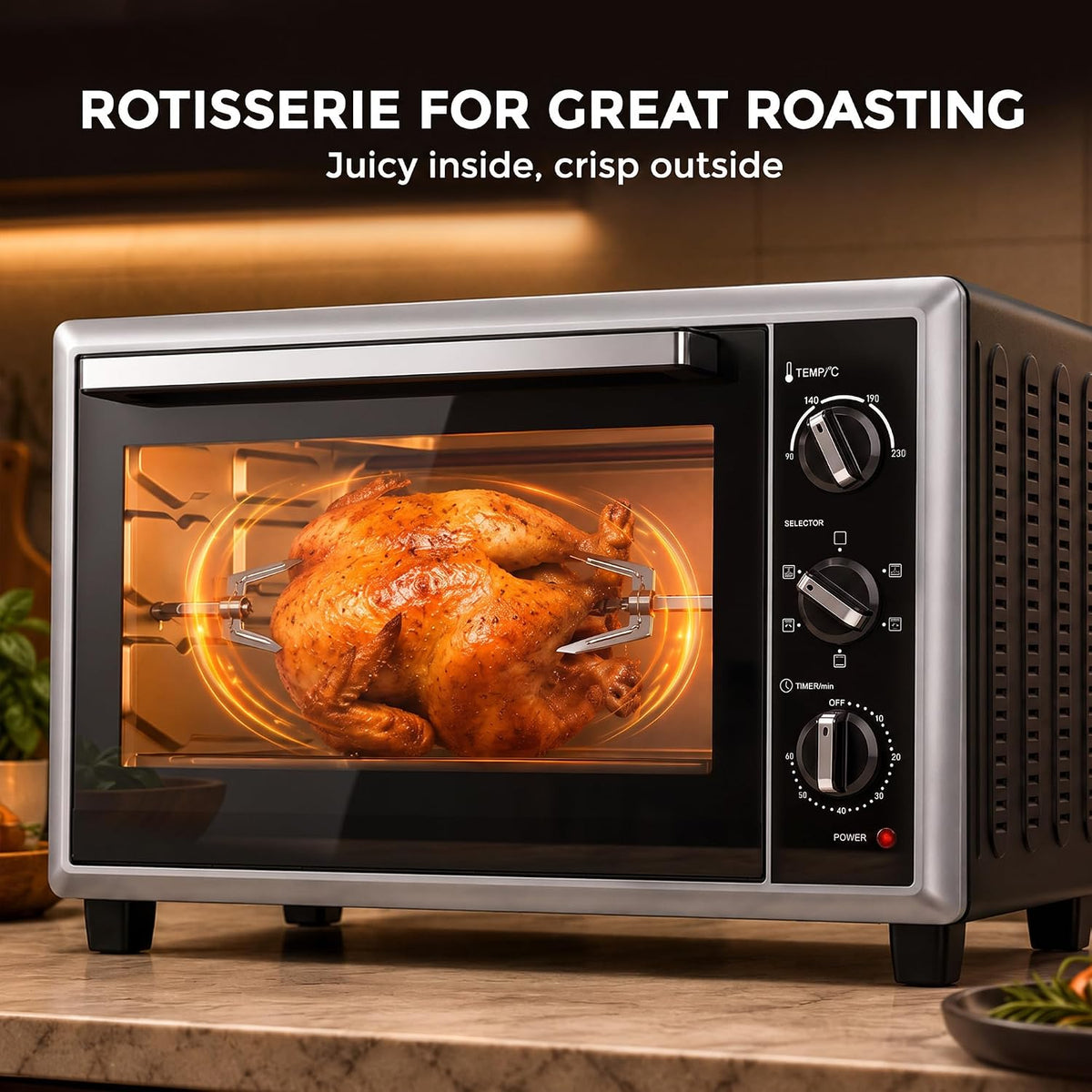 HOMCOM 36L Mini Oven with Convection, Rotisserie, Preheat, 1500 W, Black