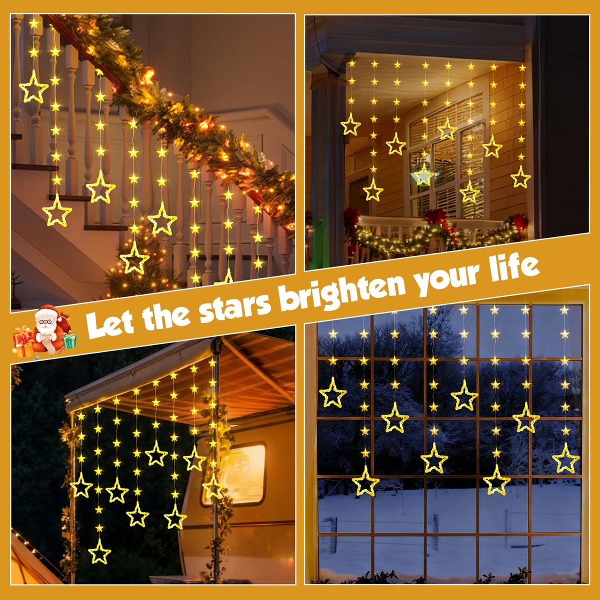 Christmas Star Window Lights, 2M 48 Stars 80 LED Curtain Fairy Lights with Remote, Timer, 8 Modes, Dimmable, USB Powered String Lights for Window, Bedroom, Party, Christmas Decorations