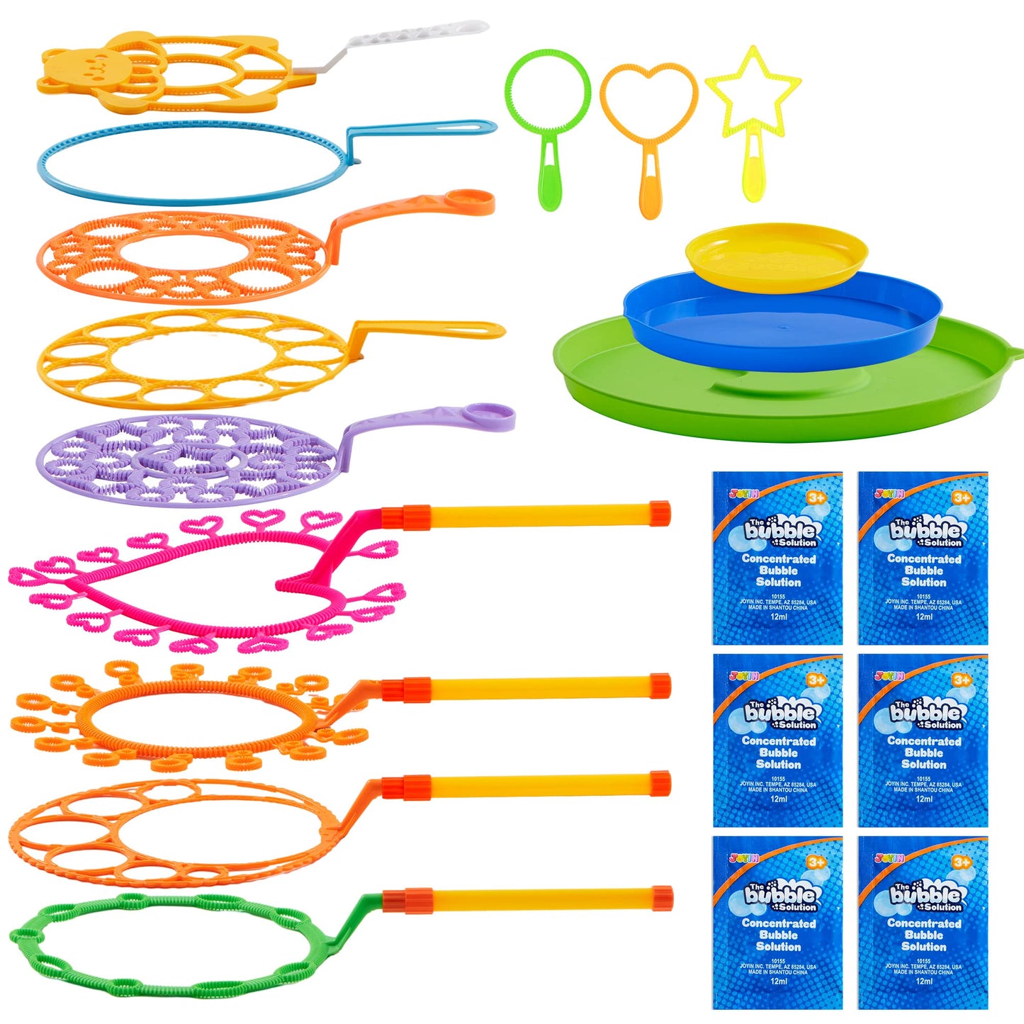 JOYIN Big Bubble Wands Set Bulk for Kids Summer Outdoor Toy Game Activity Party Favors, 18 Pcs Giant Bubble Maker with Tray, 12" Large, 6 Pcs Solution Suitable for All Age People