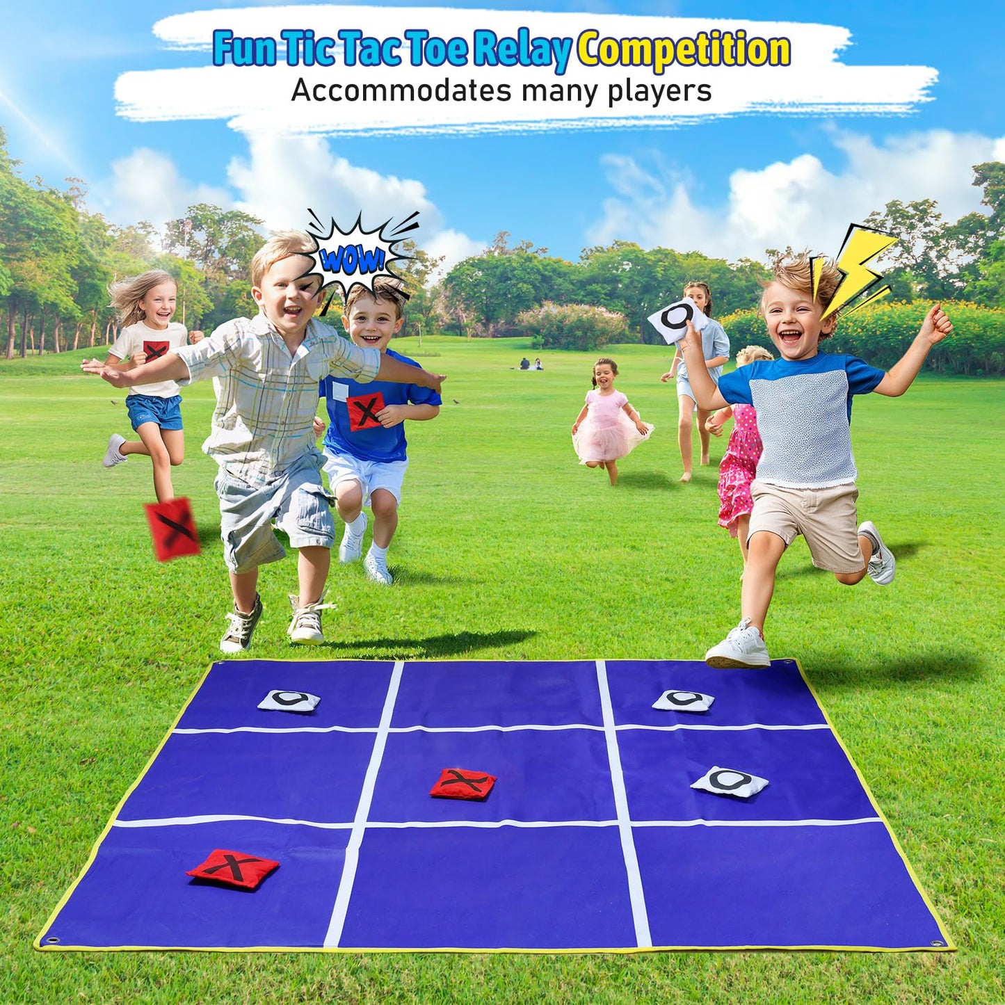 2-in-1 Giant Tic Tac Toe & Bean Bag Toss Game for Kids Adults Family Fun Outdoor Garden Game 4.5Ft Double-Sided Large Sports Day Kit for Lawn Backyard Carnival Field Day Picnic Camping Birthday Party