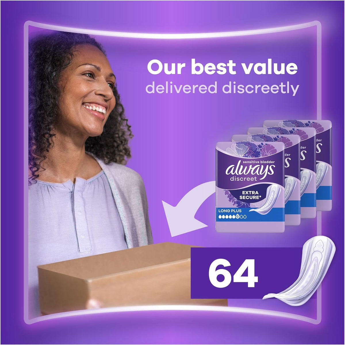 Always Discreet Incontinence Pads Long Plus 64ct